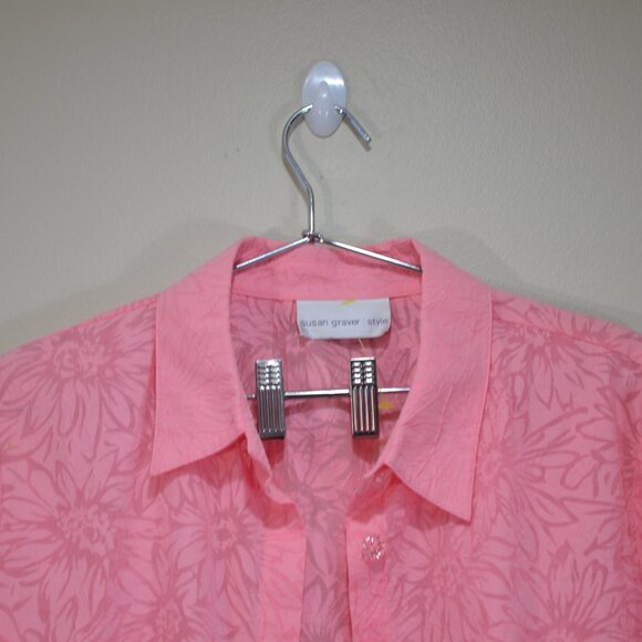 Susan Graver Womens Pink Floral Print Button Down Career Casual Pink Blouse - Picture 3 of 8